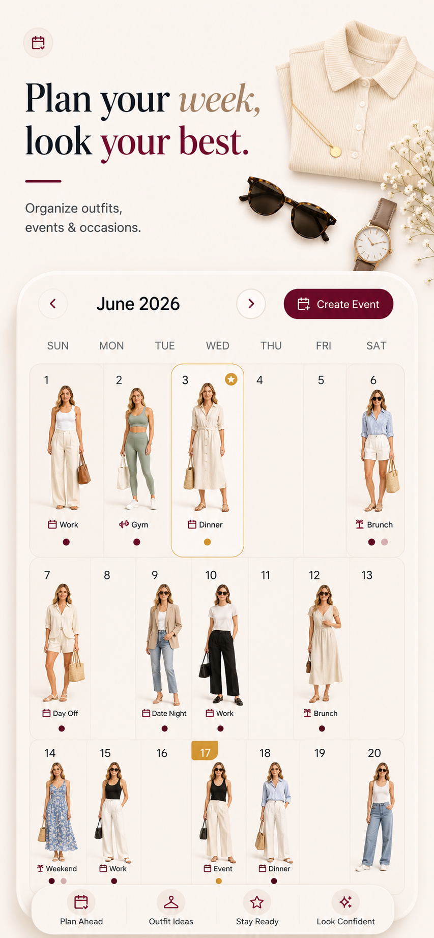 Outfit calendar and fashion calendar for style planning